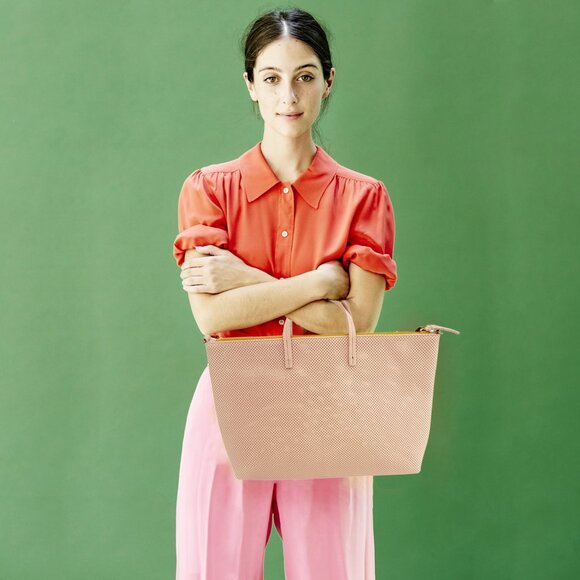 CLARE V. Attache Tote in Ballet Perforated with Leather Link Strap - Picture 2 of 14